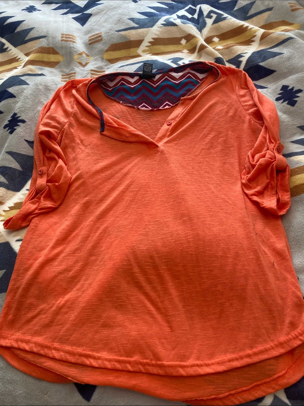 Rue21 Orange Roll-Tab Henley Tunic